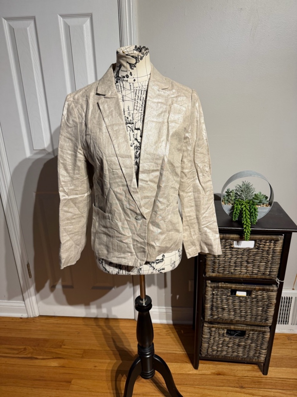 Cartonnier linen metallic Single-Button Blazer Light Cream structured 12 coastal